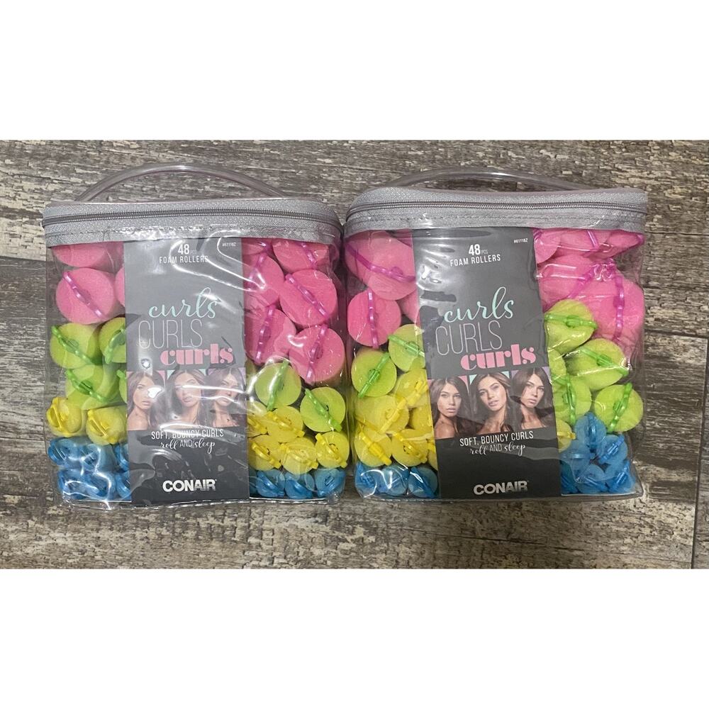 Conair Foam Hair Rollers Soft Bouncy Curls 4 Sizes Lot of 92 Neon Sponge Curlers